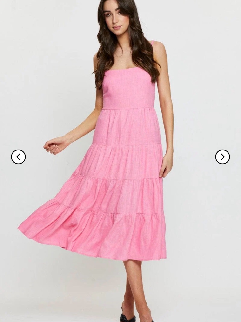 NWT Pink Tiered Midi Sundress with Open Eyelet tie Back- size S